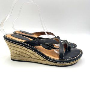 Born Womens Black Leather‎ Espadrilles Wedges Sandals Shoes Size 8